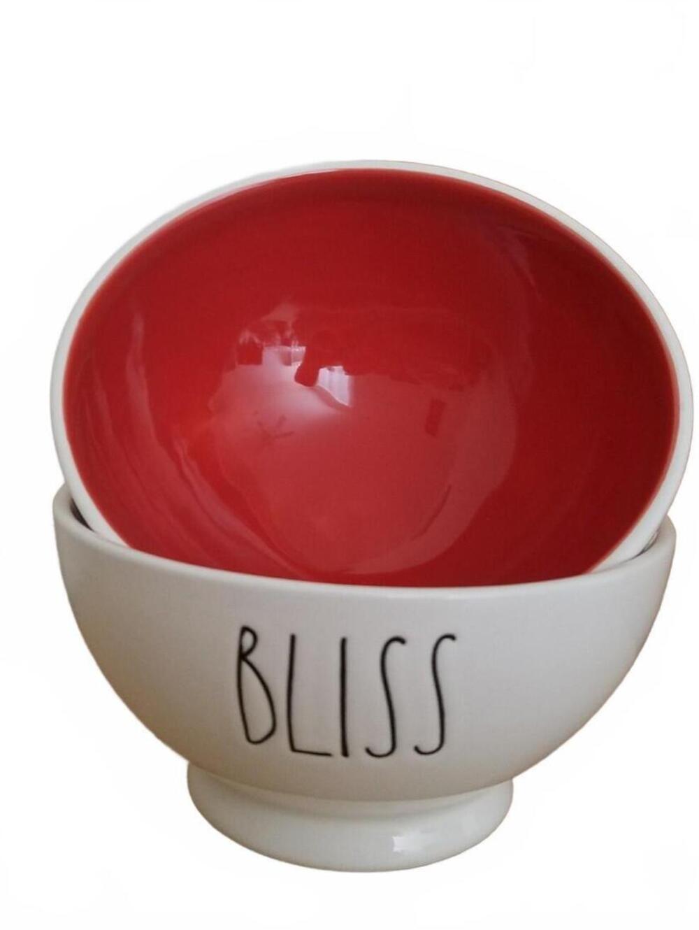 NEW (2) LIMITED EDITION SET Rae Dunn BLISS Red Inside Bowls Farmhouse Home Decor